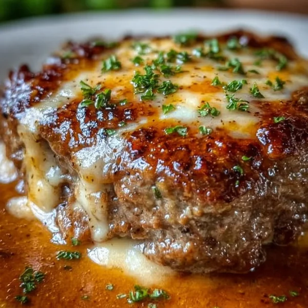 Delicious Amish style Hamburger Steak Bake served on a rustic plate.