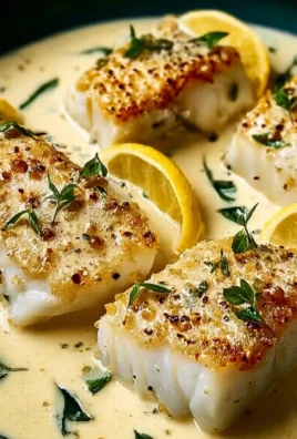 Baked cod fillets topped with coconut lemon cream sauce served with vegetables