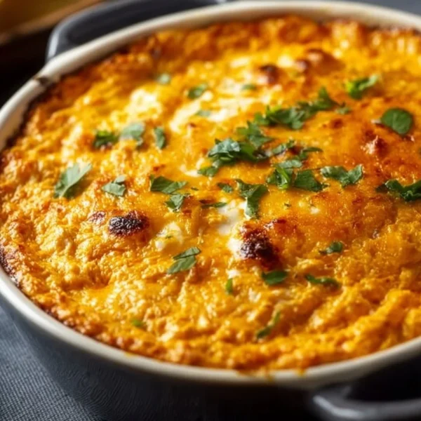 Buffalo Chicken Dip served in a bowl with tortilla chips for game day.