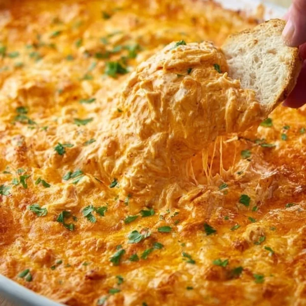 Delicious Buffalo Chicken Dip served in a bowl with tortilla chips
