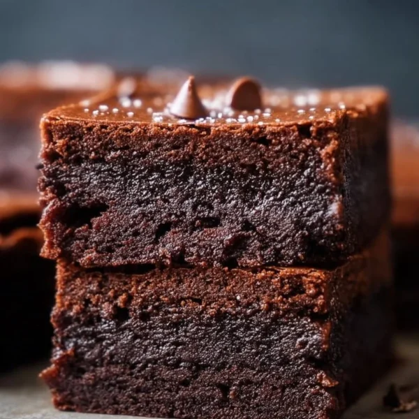 Decadent Cottage Cheese Brownies served on a plate with chocolate drizzle