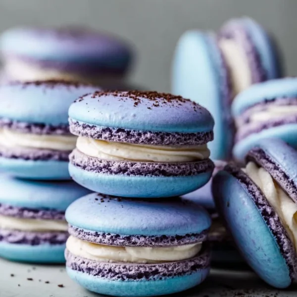 A plate of colorful homemade French macarons in various flavors