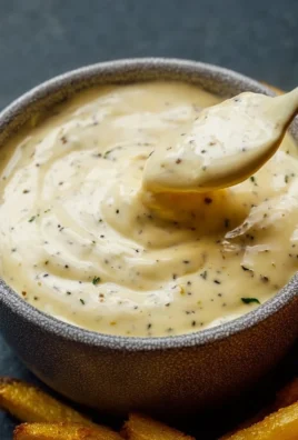 Bowl of homemade aioli with garlic and herbs for dipping.