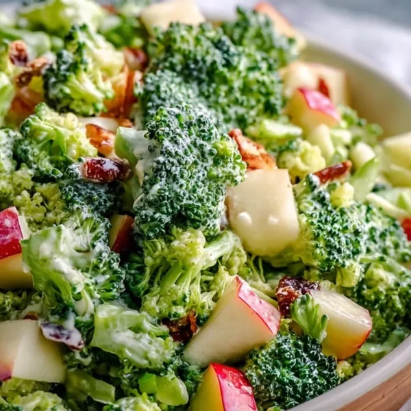 A vibrant Apple Broccoli Salad with fresh apples and broccoli in a bowl