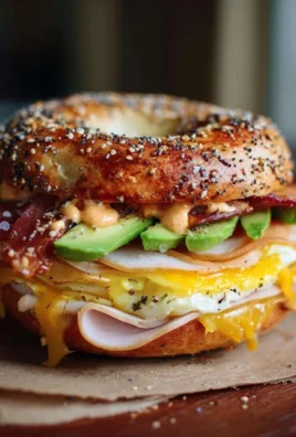 Delicious Bagel Breakfast Sandwich with eggs, cheese, and fresh ingredients.