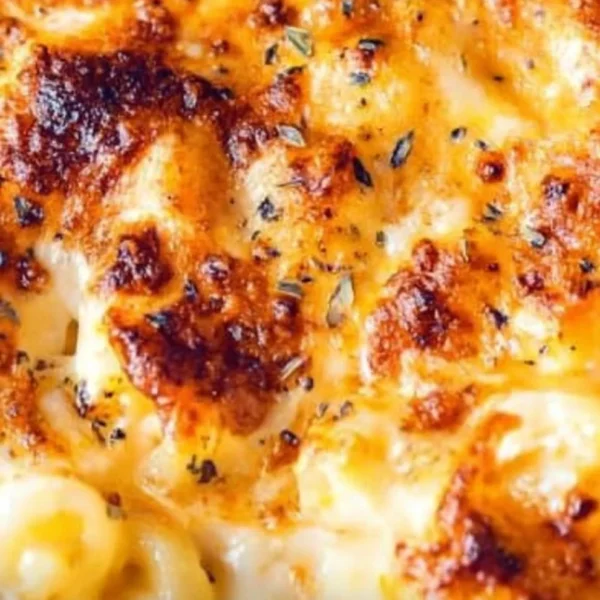 Delicious bowl of creamy mac and cheese topped with breadcrumbs