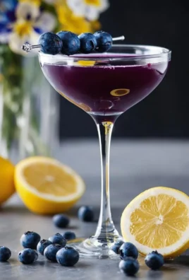 Blueberry Limoncello Martini cocktail garnished with fresh blueberries and lemon slices.