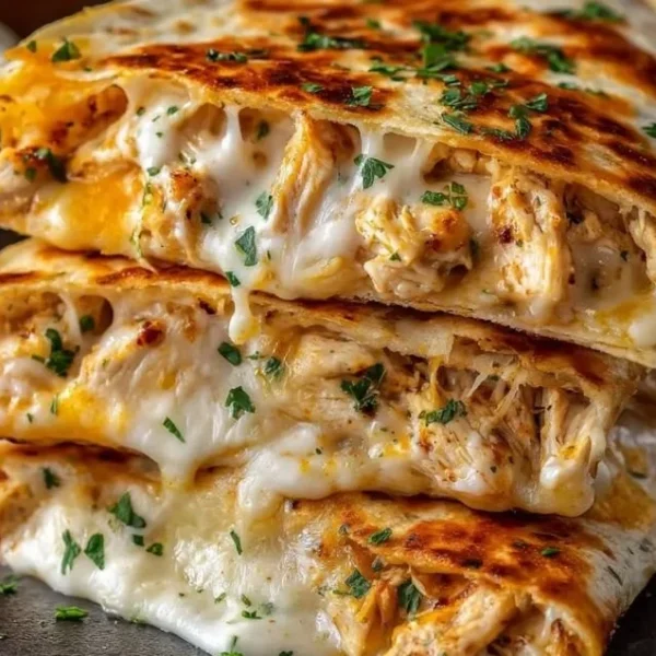 Cheesy garlic chicken wraps served with fresh vegetables and dipping sauce