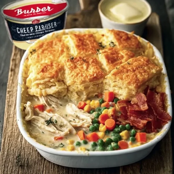 Delicious homemade Chicken Pot Pie Casserole with flaky crust and savory filling