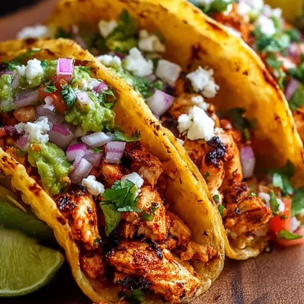 Delicious chicken street tacos topped with fresh ingredients and served on colorful plates