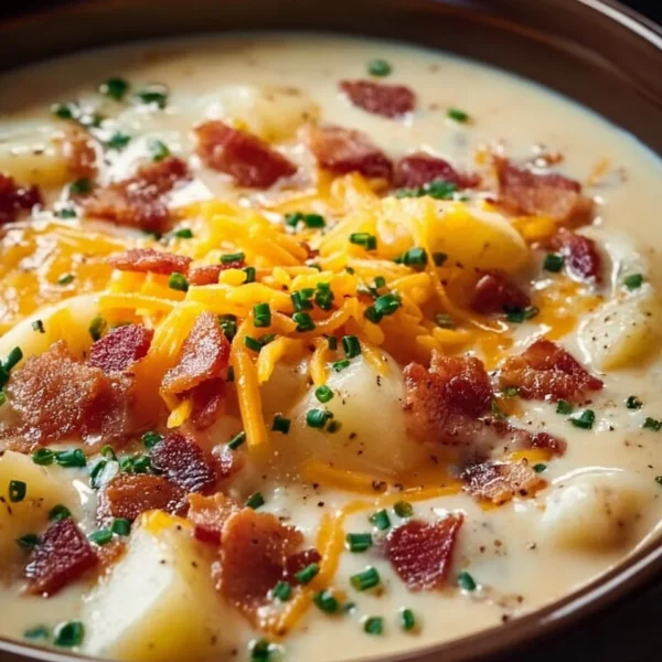 Delicious Crock Pot Crack Potato Soup garnished with cheese and herbs.
