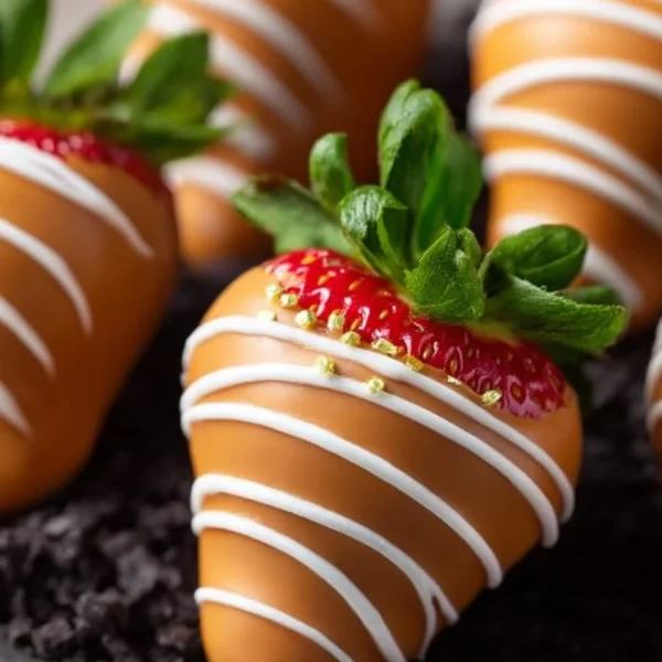Easter chocolate-covered strawberries in a decorative basket