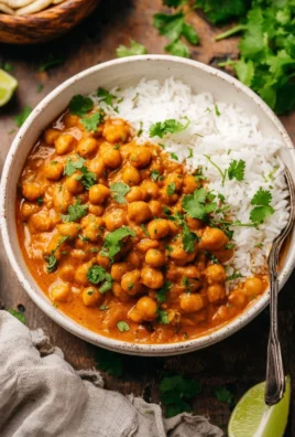 Delicious easy chickpea curry served in a bowl with fresh herbs and spices