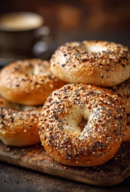 Freshly made bagels displayed on a wooden table