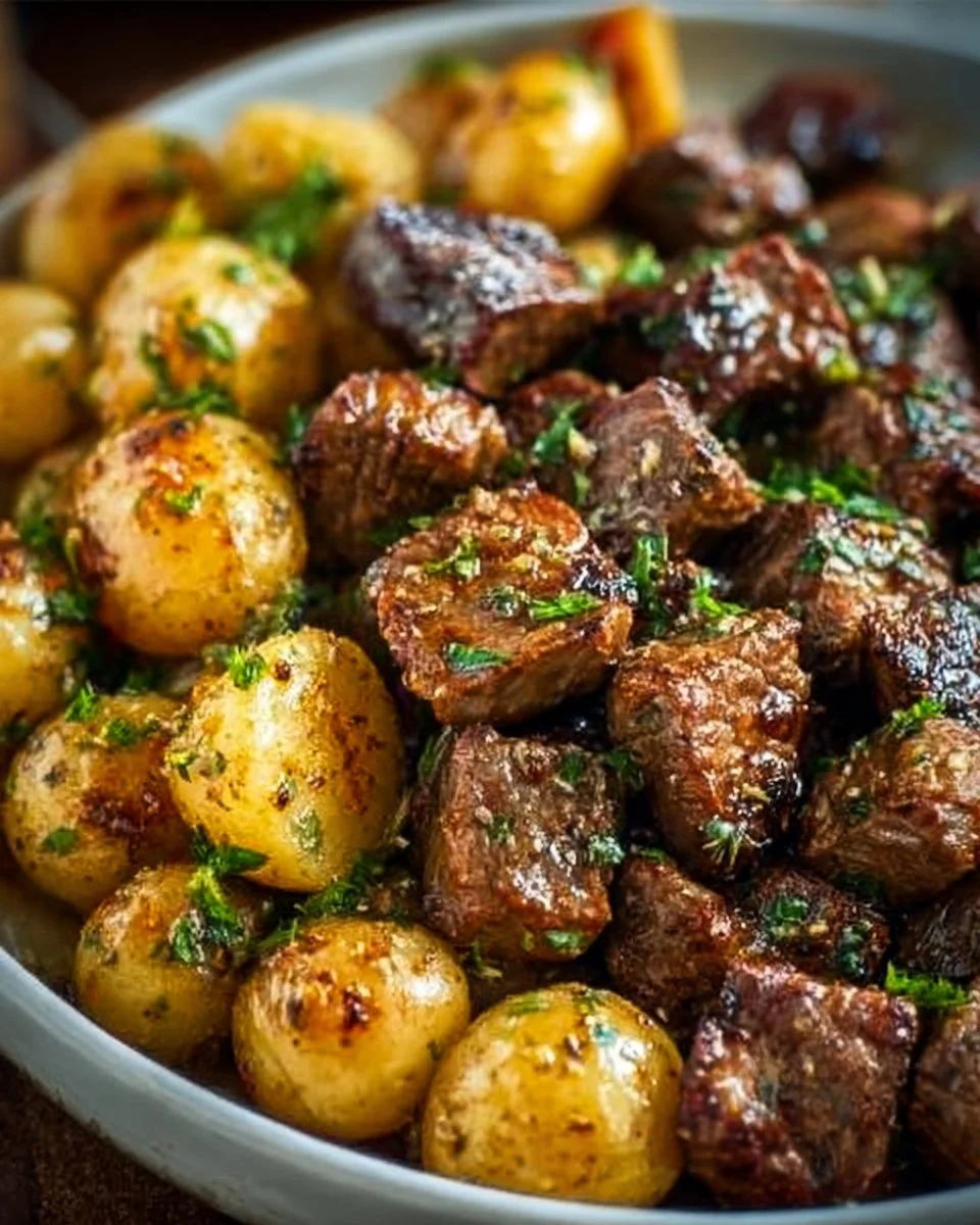 Garlic Butter Beef Bites with Potatoes