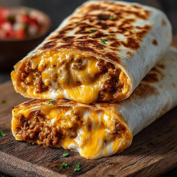 Delicious grilled cheese burrito with melted cheese and savory fillings