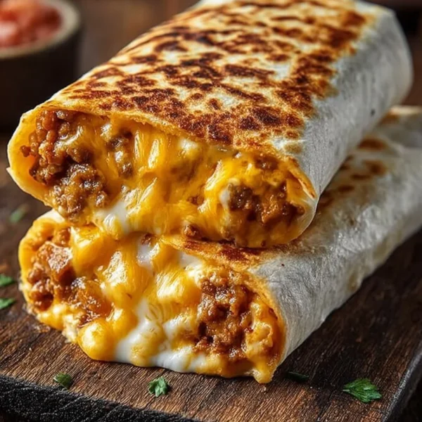 Delicious grilled cheese burrito with melted cheese and savory fillings