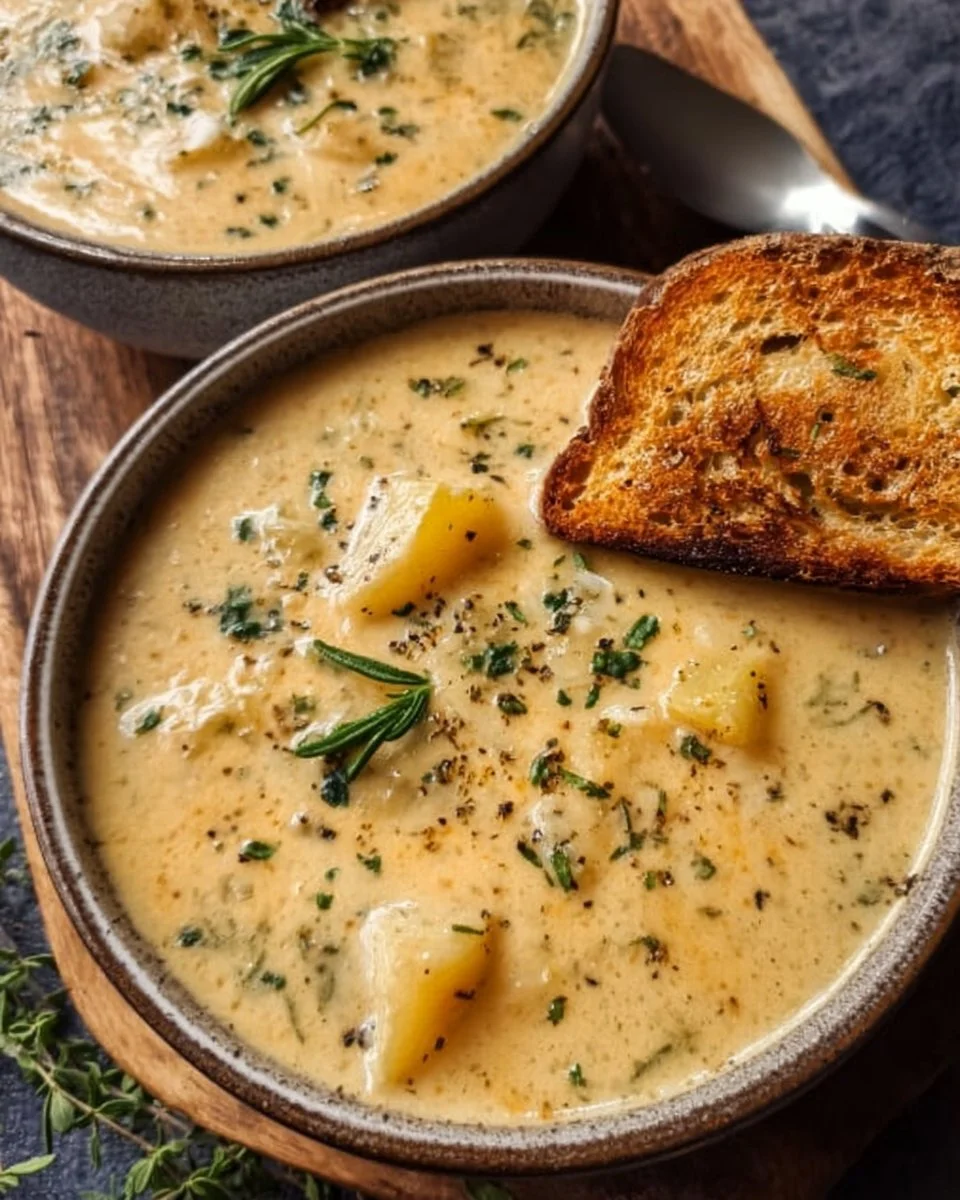 Hearty Cheddar Garlic Herb Potato Soup Recipe