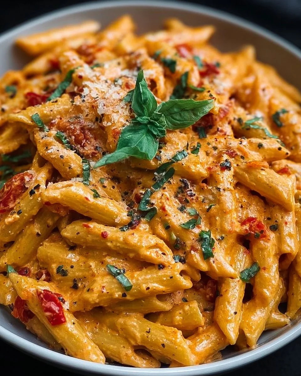 High Protein Creamy Roasted Red Pepper Pasta