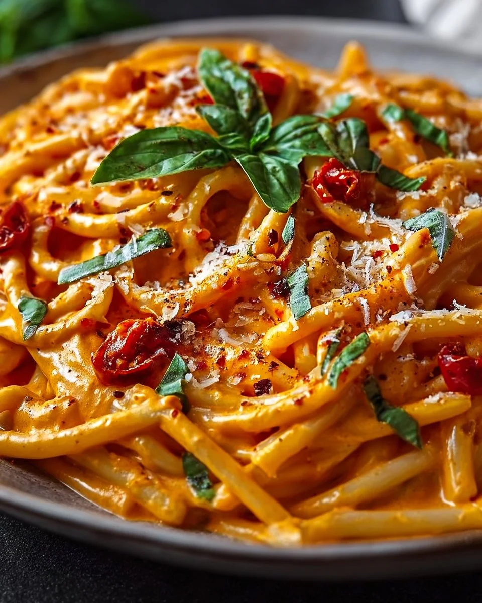High Protein Creamy Roasted Red Pepper Pasta