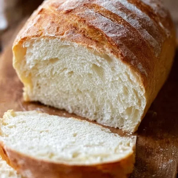 Delicious slices of homemade bread on a wooden cutting board