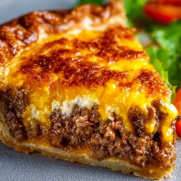 Delicious homemade cheeseburger pie fresh out of the oven