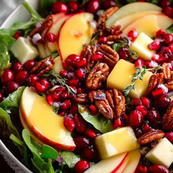 A colorful bowl of irresistible Christmas Apple Salad with fresh ingredients.