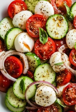 Juicy Cucumber Caprese Salad with fresh tomatoes and mozzarella