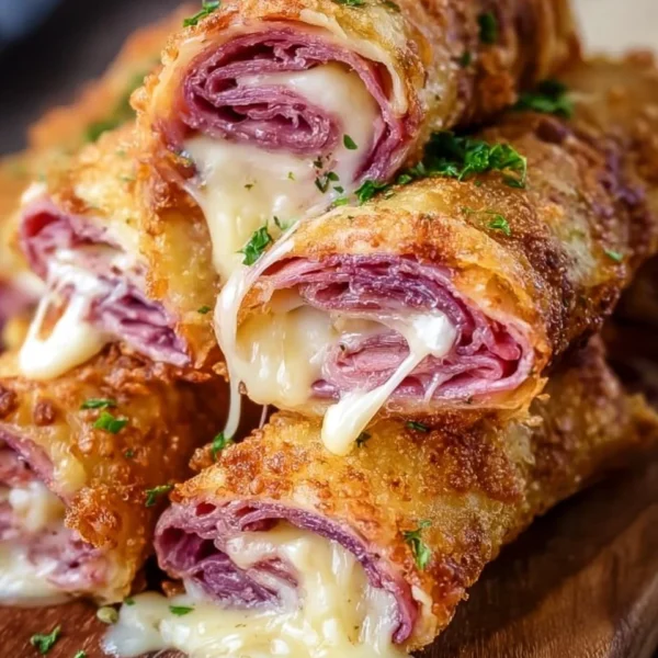 Plate of Keto Crispy Reuben Roll-Ups on a rustic table