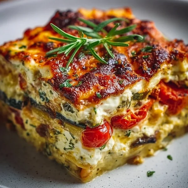 Layered Mediterranean Vegetable Lasagna with creamy ricotta and fresh vegetables