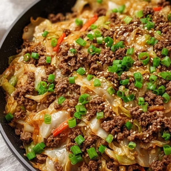 Low-carb Mongolian ground beef with cabbage served in a bowl