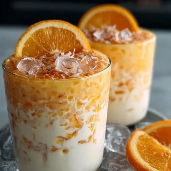 Refreshing coconut orange dessert with creamy citrus layers on a plate