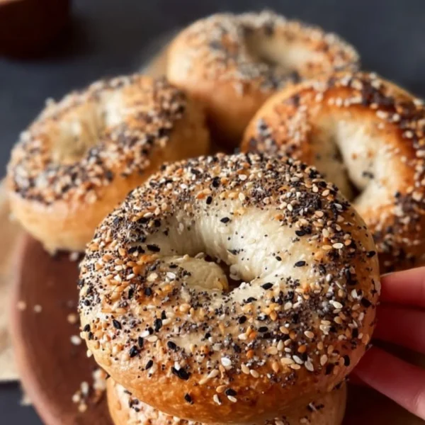 Freshly baked sourdough bagels made from sourdough discard