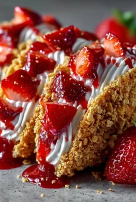 Strawberry crunch cheesecake tacos topped with fresh strawberries and crunchy bits.