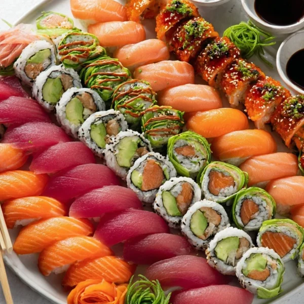 Succession Fancy Sushi Platter featuring an array of fresh sushi varieties.