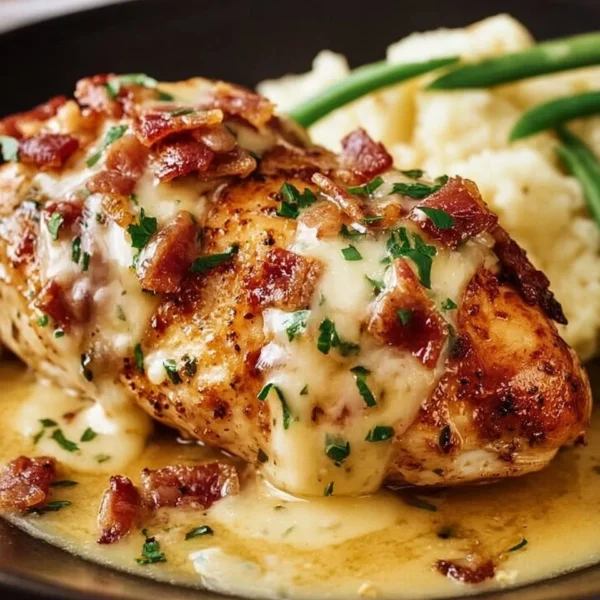 Delicious Texas Roadhouse Smothered Chicken topped with Jack Cheese