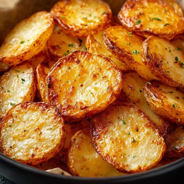 Crispy air fryer sliced potatoes served in a bowl