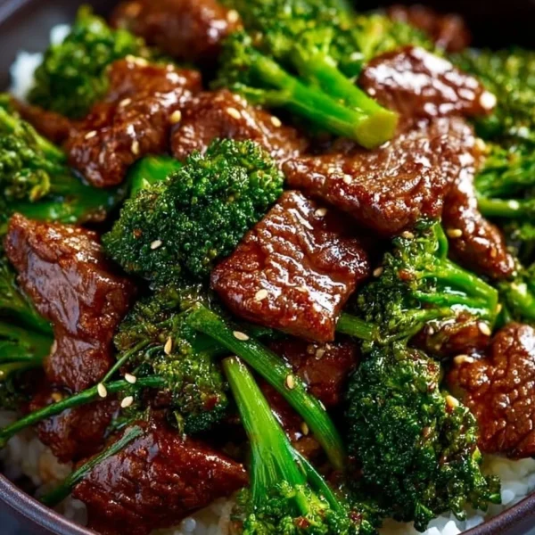Delicious beef and broccoli stir-fry served in a bowl