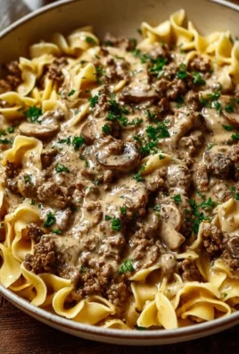 Delicious Beef Stroganoff with Ground Beef served on a plate with noodles.