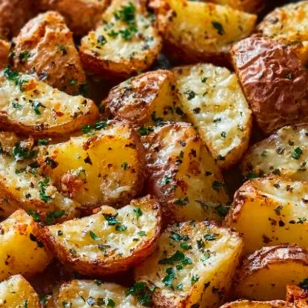 Cheesy ranch oven roasted potatoes drizzled with herbs and spices