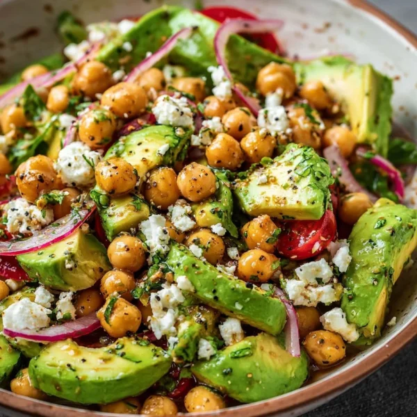 Chickpea Feta Avocado Salad with vibrant colors and fresh ingredients