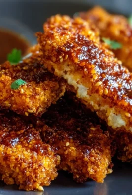 Crispy baked honey mustard tofu tenders on a serving plate
