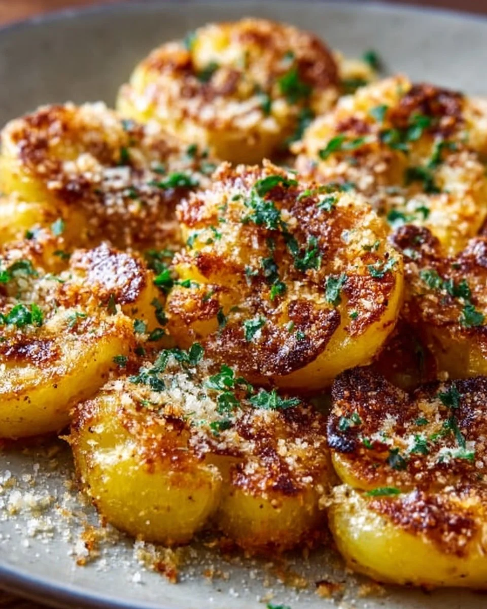 Crispy Garlic Butter Parmesan Smashed Potatoes