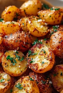 Plate of crispy mini potatoes garnished with herbs