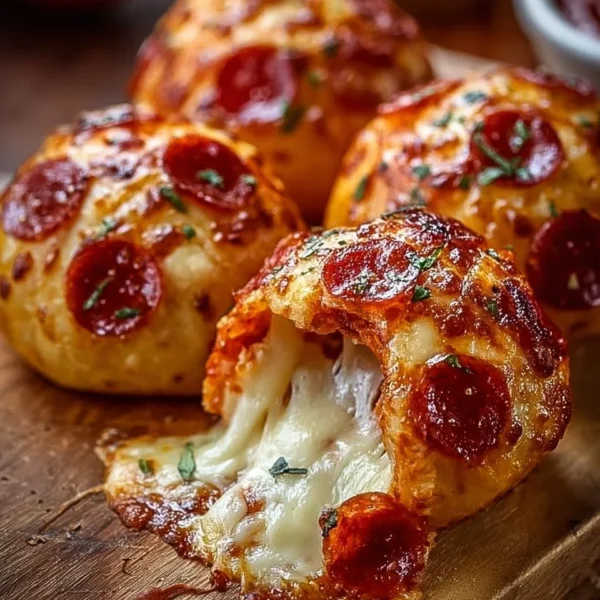 Delicious easy pepperoni pizza bombs served on a plate.