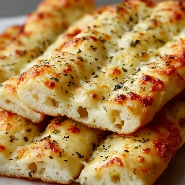 Delicious homemade cheesy breadsticks fresh out of the oven