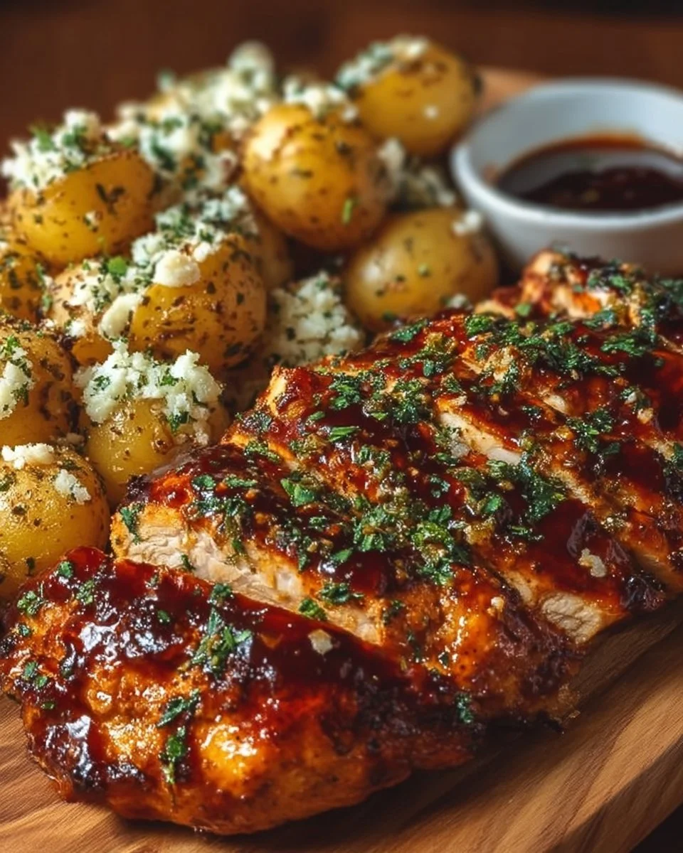 Honey BBQ Chicken with Garlic Parmesan Potatoes