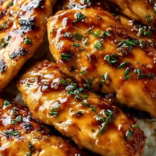 Honey Garlic Chicken Breasts served with vegetables on a plate