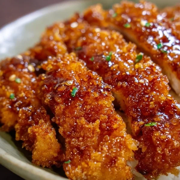 Honey Garlic Crispy Chicken dish served with garnishes