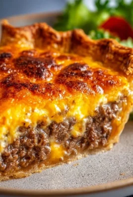 Delicious homemade cheeseburger pie topped with cheese and herbs